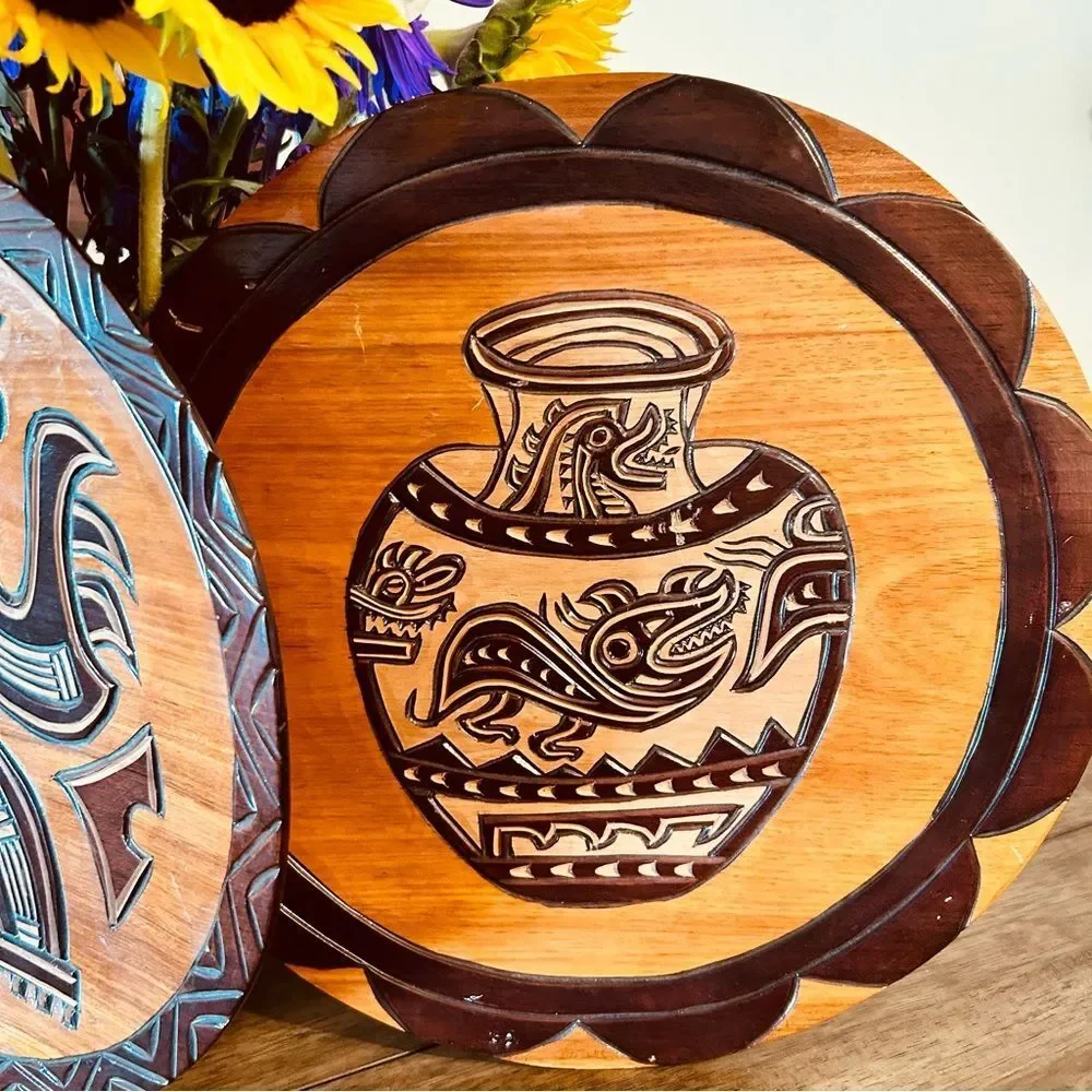 2 Wooden Handcarved Wall Hanging  FROM PANAMA HANDMADE